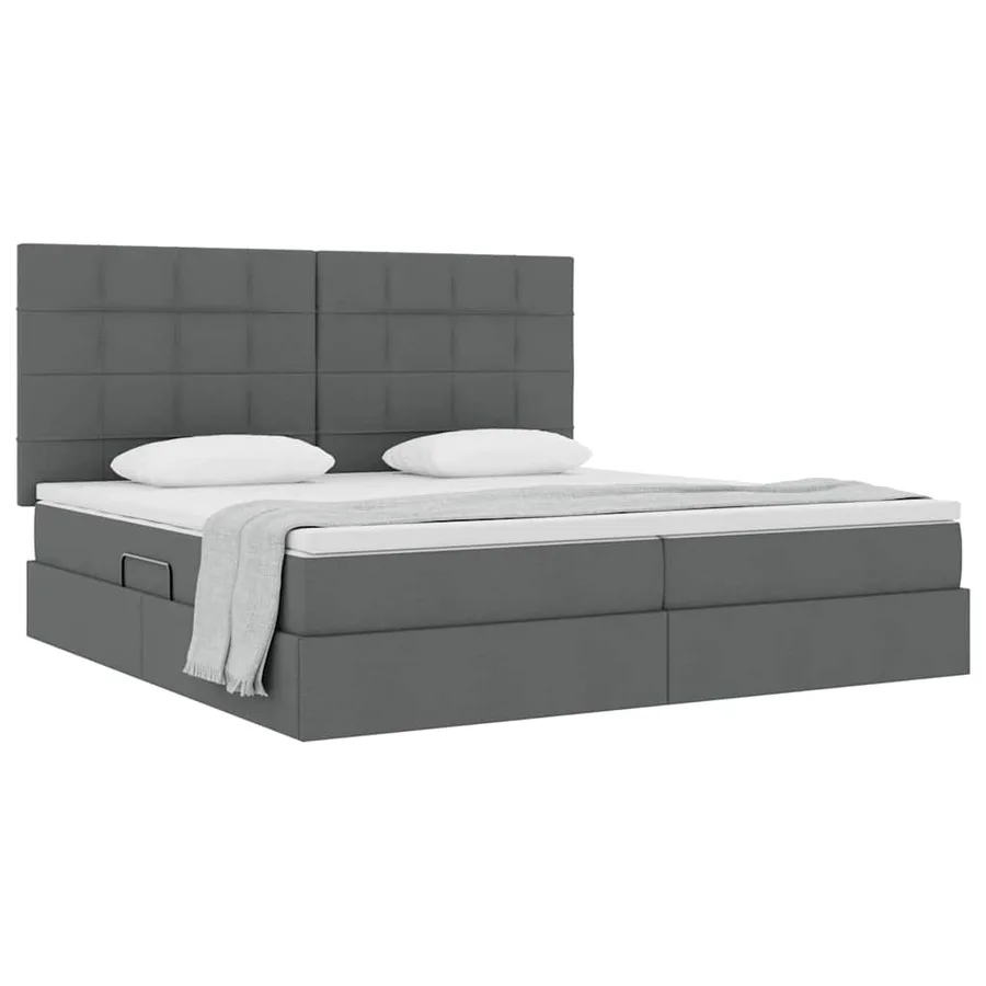 Lit avec rangement et matelas Gris foncé 200 x 200 cm tissu - 3