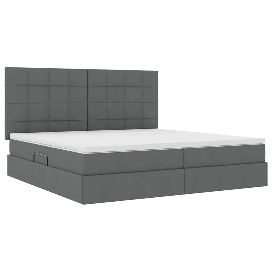 Lit avec rangement et matelas Gris foncé 200 x 200 cm tissu - 5
