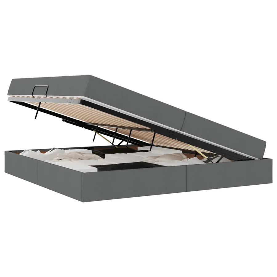 Lit avec rangement et matelas Gris foncé 200 x 200 cm Polyester - 2