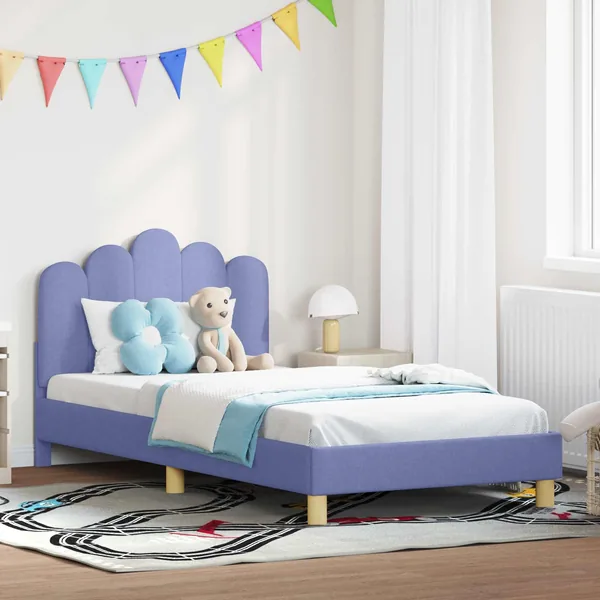 Cadre de lit pour enfants avec tête de lit Bleu denim Tissu