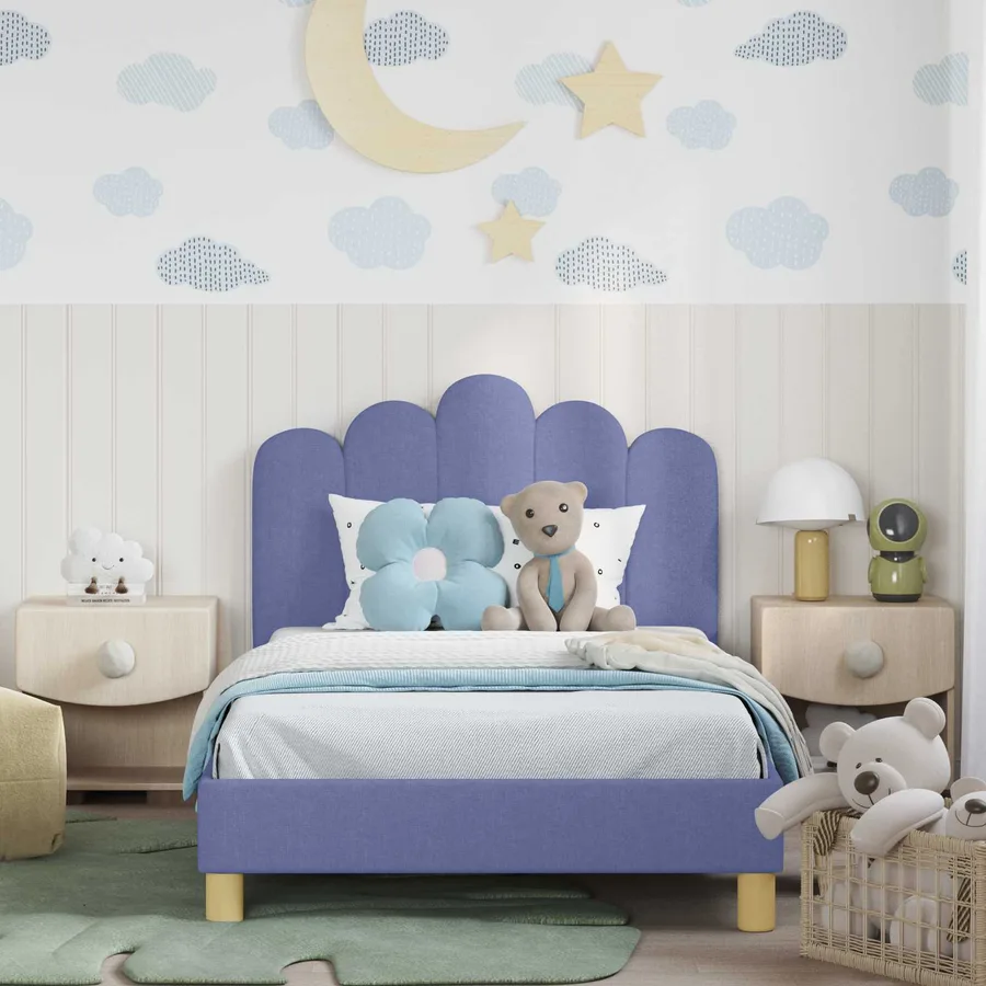 Cadre de lit pour enfants avec tête de lit Bleu denim Tissu - 3