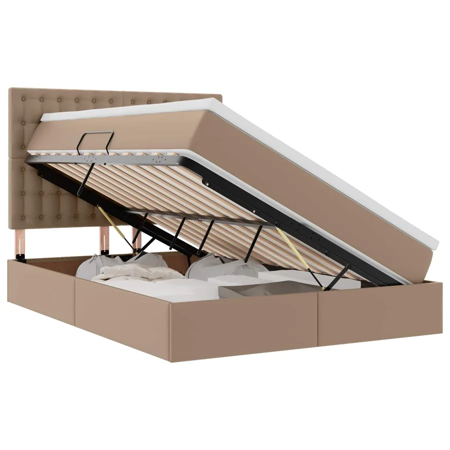 Lit avec rangement et LED Cappuccino 140 x 190 cm Simili cuir - 2