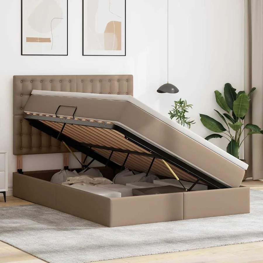 Lit avec rangement et LED Cappuccino 140 x 190 cm Simili cuir - 4