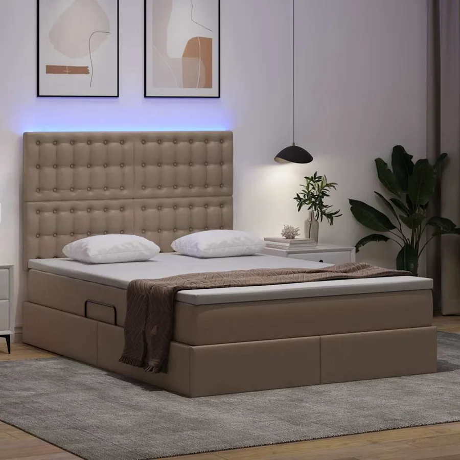 Lit avec rangement et LED Cappuccino 140 x 190 cm Simili cuir - 5