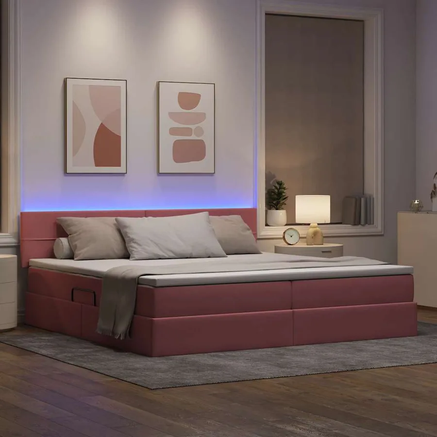 Lit de rangement LED avec matelas Rose 200 x 200 cm Velours - 5