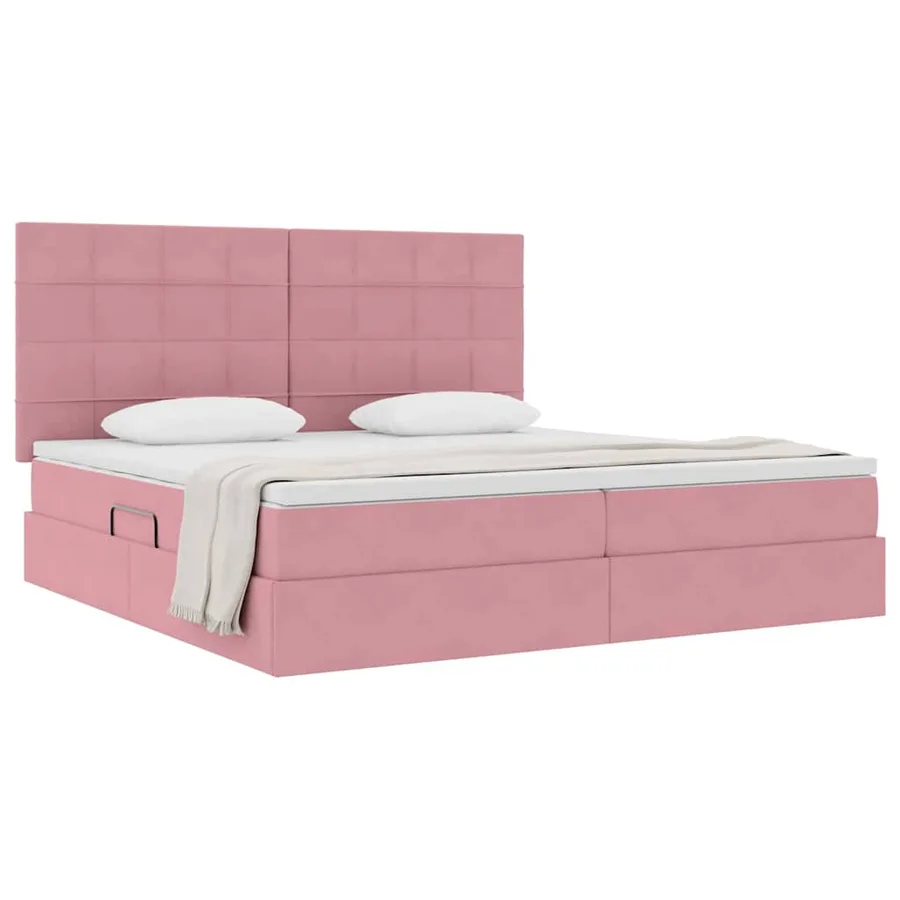 Lit avec rangement et matelas Rose 200 x 200 cm Velours - 3