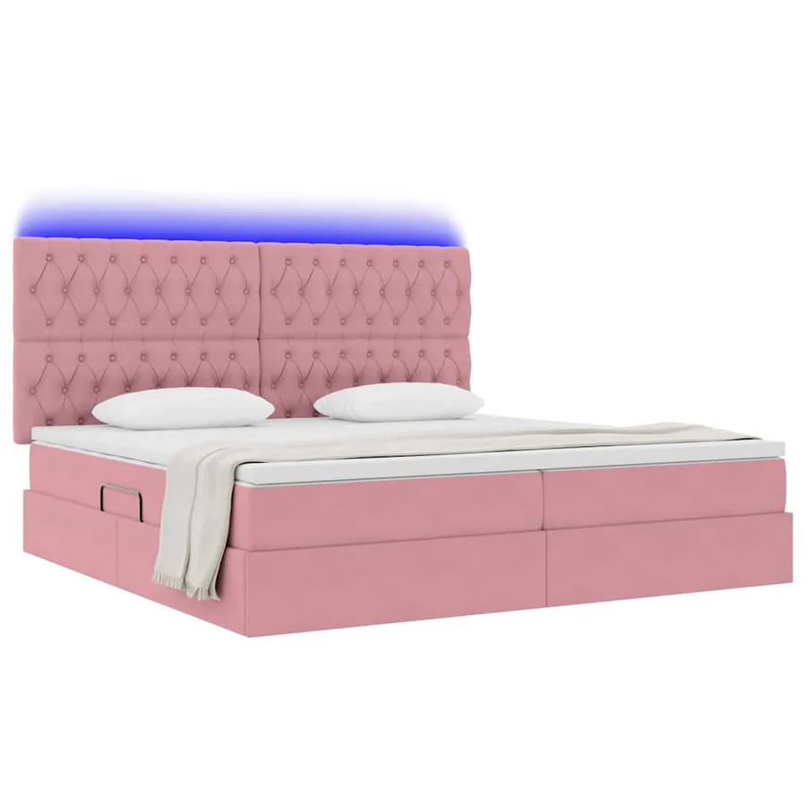 Lit de rangement LED avec matelas Rose 200 x 200 cm Velours - 3