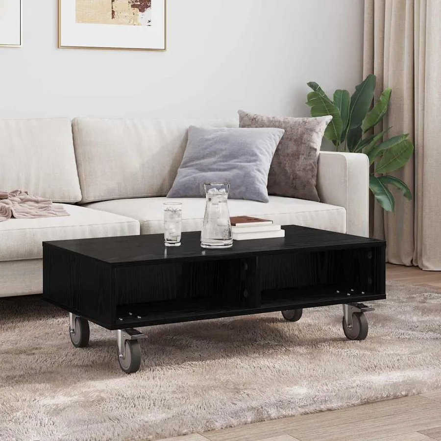 Table d'appoint avec roues Chêne noir 90 x 50 x 30 cm - 4