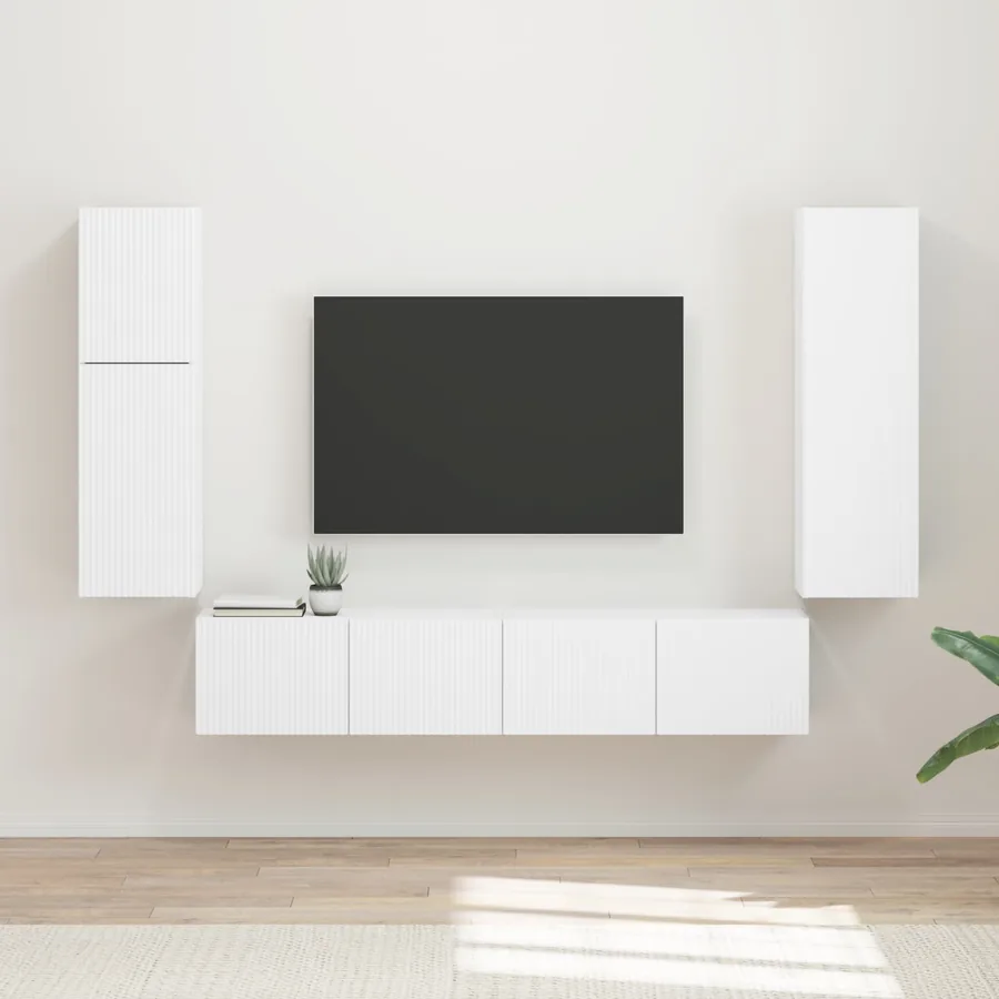 Ensemble meuble TV Montage mural 4 pcs Blanc Bois d'ingénierie