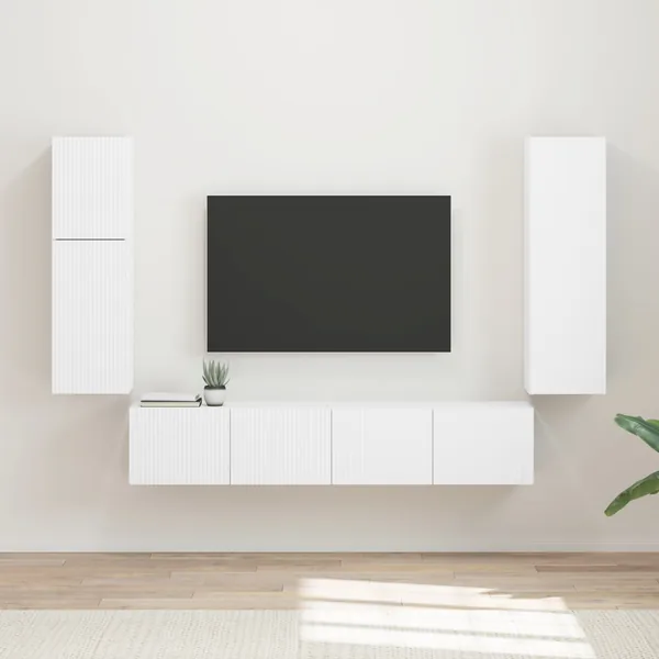 Ensemble meuble TV Montage mural 4 pcs Blanc Bois d'ingénierie