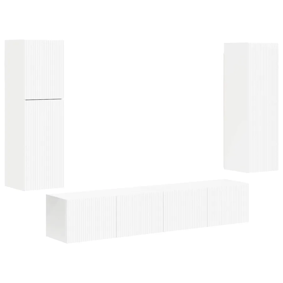 Ensemble meuble TV Montage mural 4 pcs Blanc Bois d'ingénierie - 2