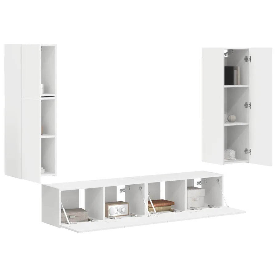 Ensemble meuble TV Montage mural 4 pcs Blanc Bois d'ingénierie - 3
