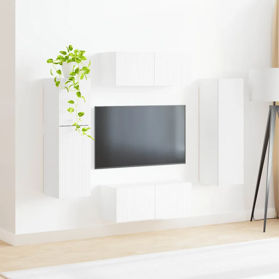 Ensemble meuble TV Montage mural 4 pcs Blanc Bois d'ingénierie - 4