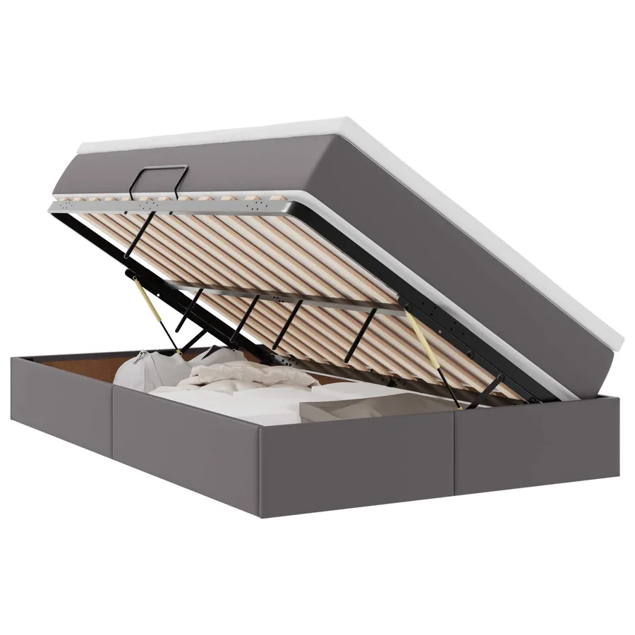 Lit avec rangement et matelas Gris 120 x 190 cm Simili cuir - 2