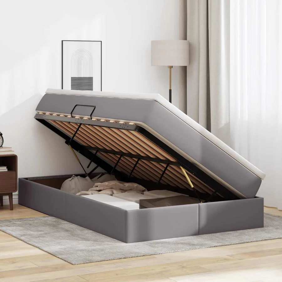 Lit avec rangement et matelas Gris 120 x 190 cm Simili cuir - 4