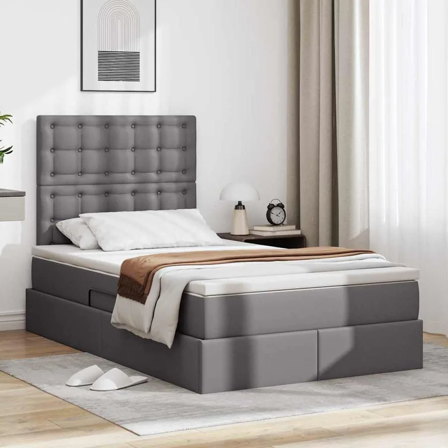 Lit avec rangement et LED Gris 120 x 190 cm Simili cuir