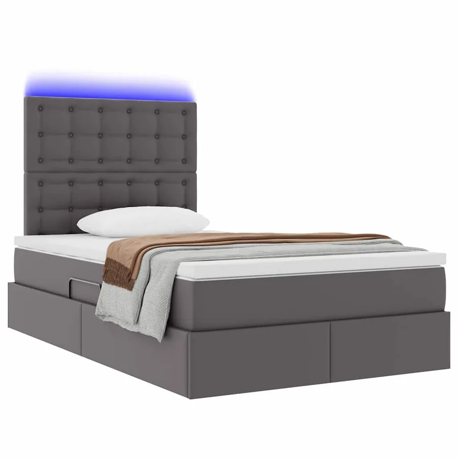 Lit avec rangement et LED Gris 120 x 190 cm Simili cuir - 3