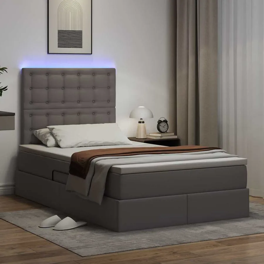 Lit avec rangement et LED Gris 120 x 190 cm Simili cuir - 5