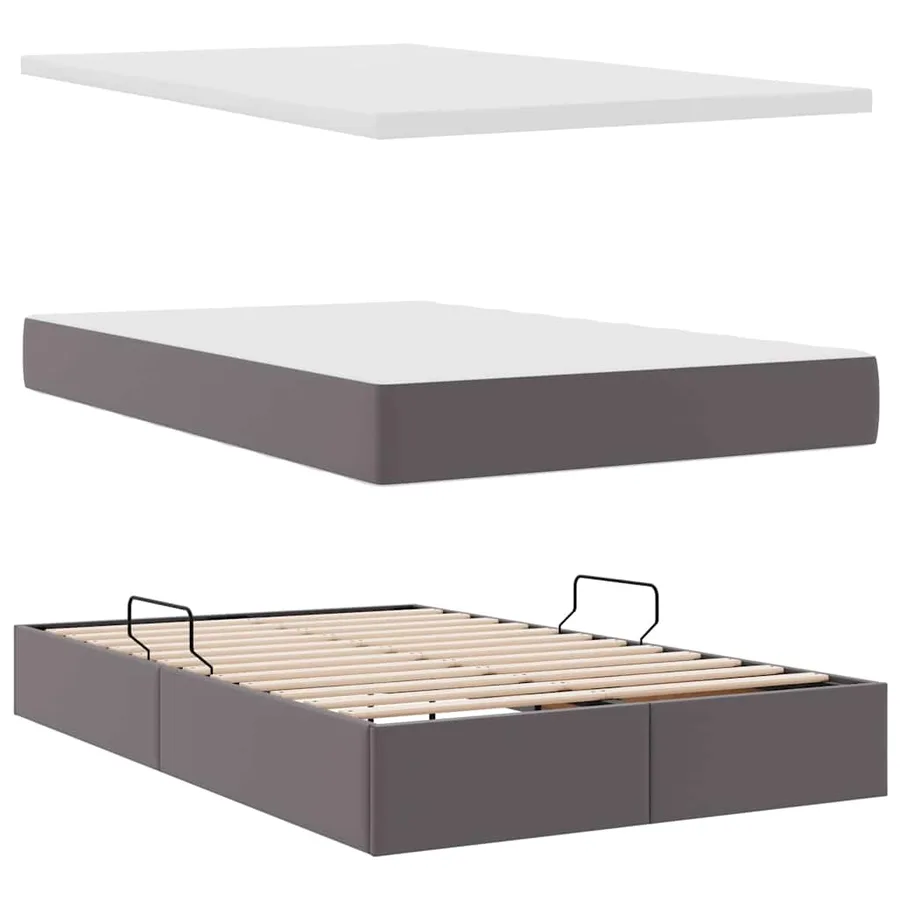 Lit avec rangement et LED Gris 120 x 190 cm Simili cuir - 9
