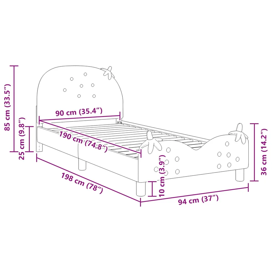 Cadre de lit pour enfants avec tête de lit Rose 90 x 190 cm - 10