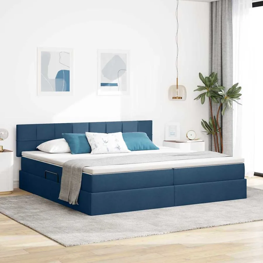 Lit avec rangement et matelas avec matelas Bleu 200 x 200 cm