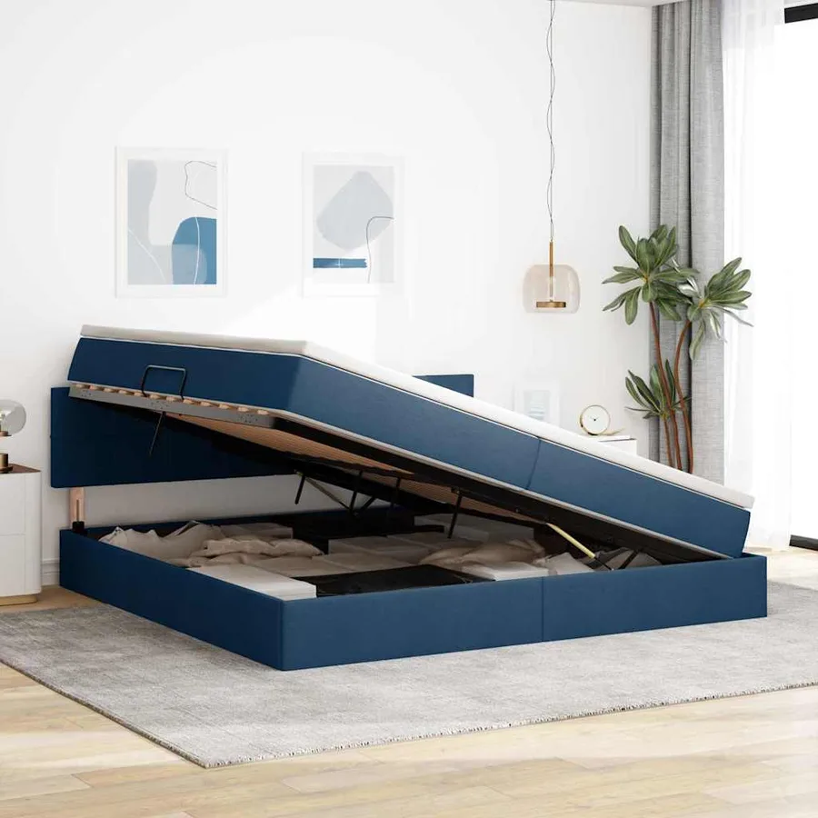 Lit avec rangement et matelas avec matelas Bleu 200 x 200 cm - 4