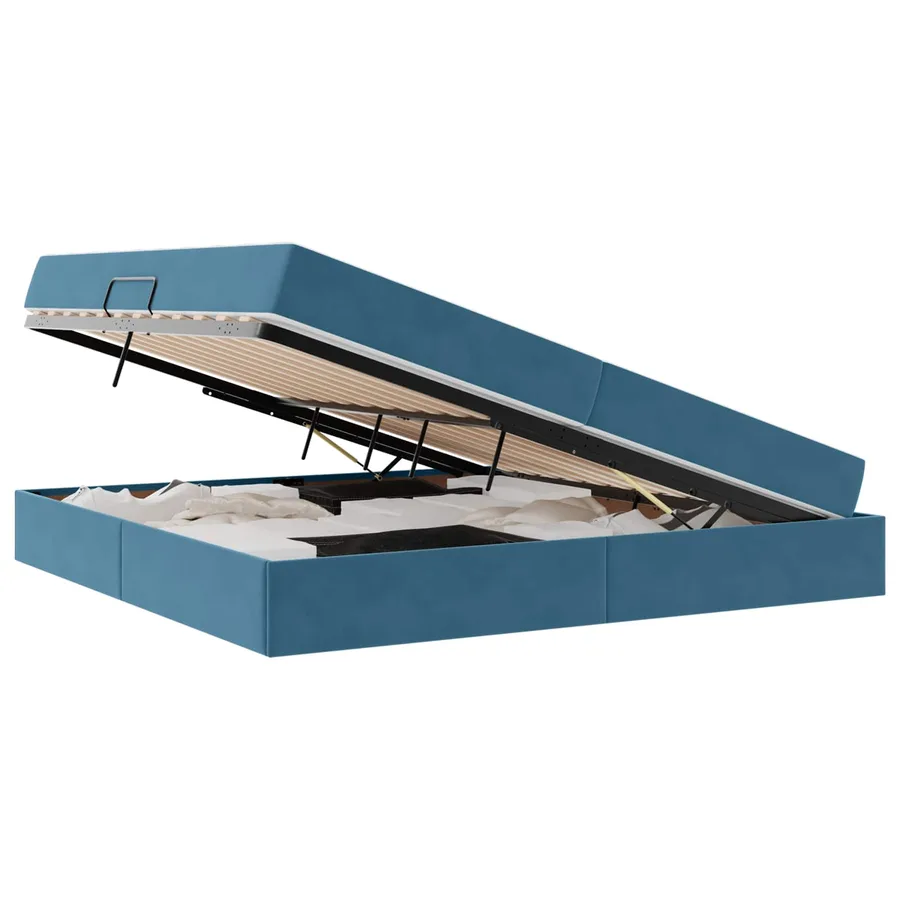 Lit avec rangement et matelas Bleu foncé 200 x 200 cm Velours - 2