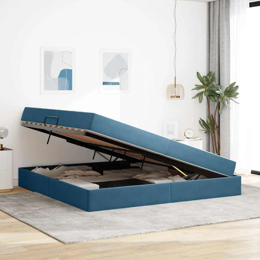 Lit avec rangement et matelas Bleu foncé 200 x 200 cm Velours - 4