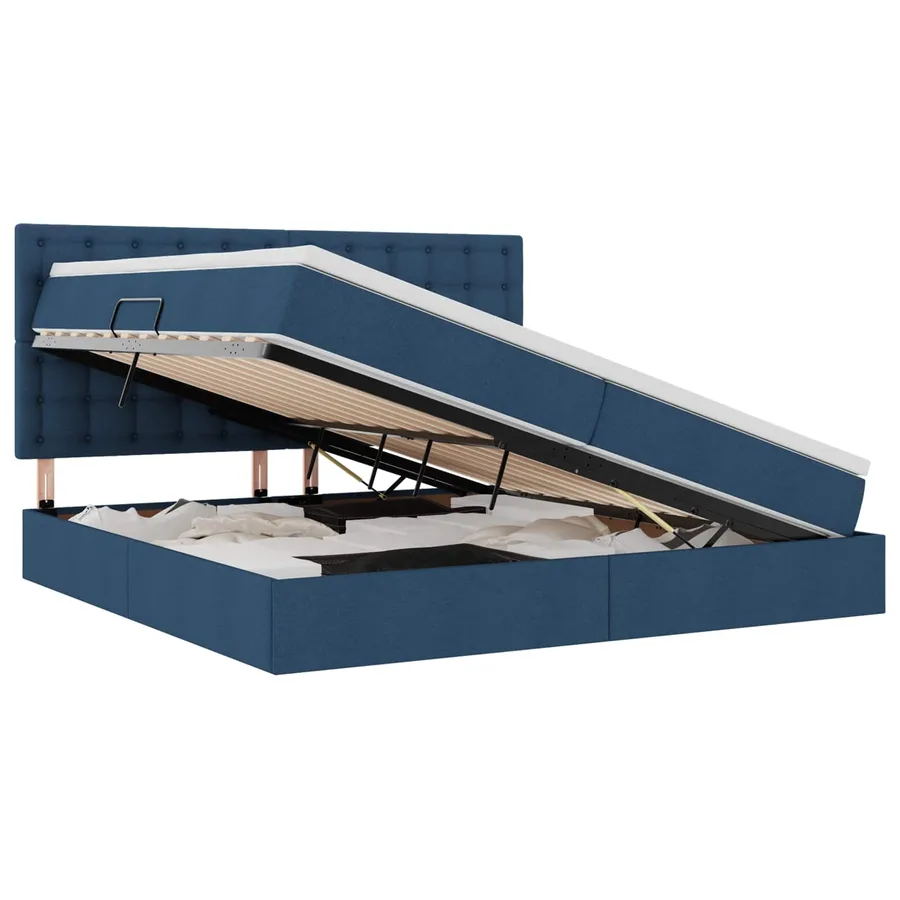 Lit avec rangement et matelas Bleu 200 x 200 cm tissu - 2