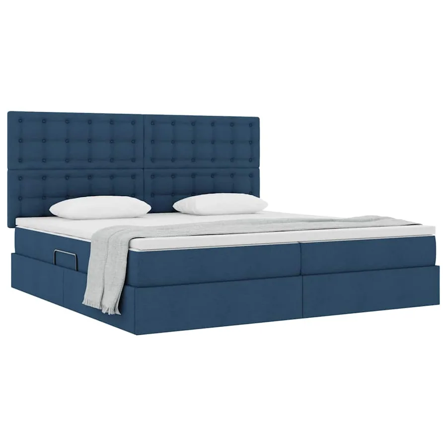 Lit avec rangement et matelas Bleu 200 x 200 cm tissu - 3