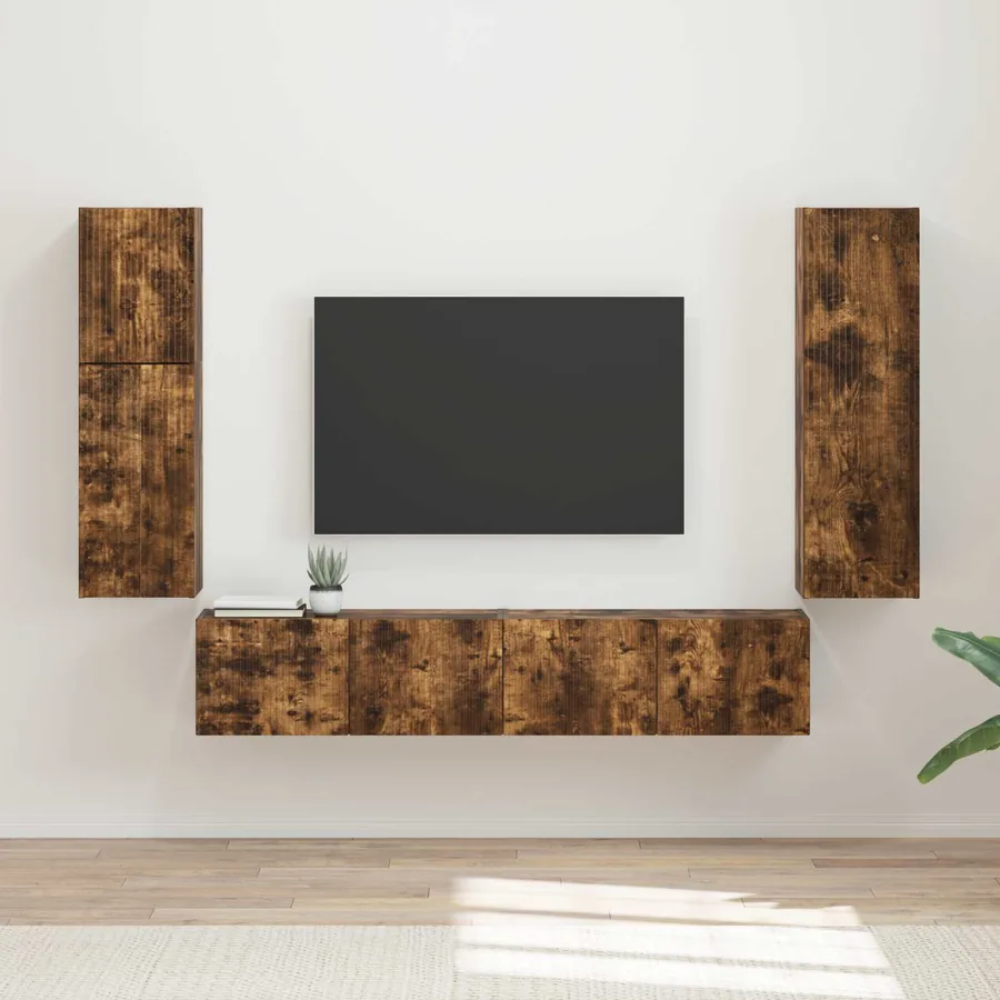 Ensemble meuble TV 4 pcs Chêne fumé Bois d'ingénierie
