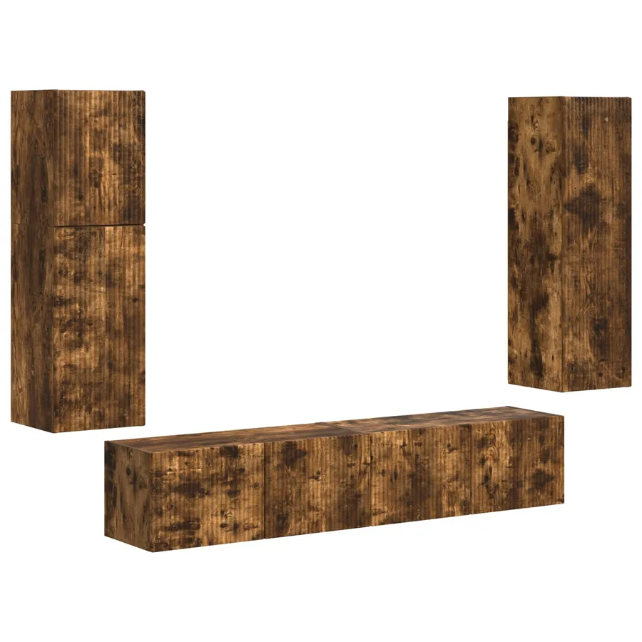 Ensemble meuble TV 4 pcs Chêne fumé Bois d'ingénierie - 2
