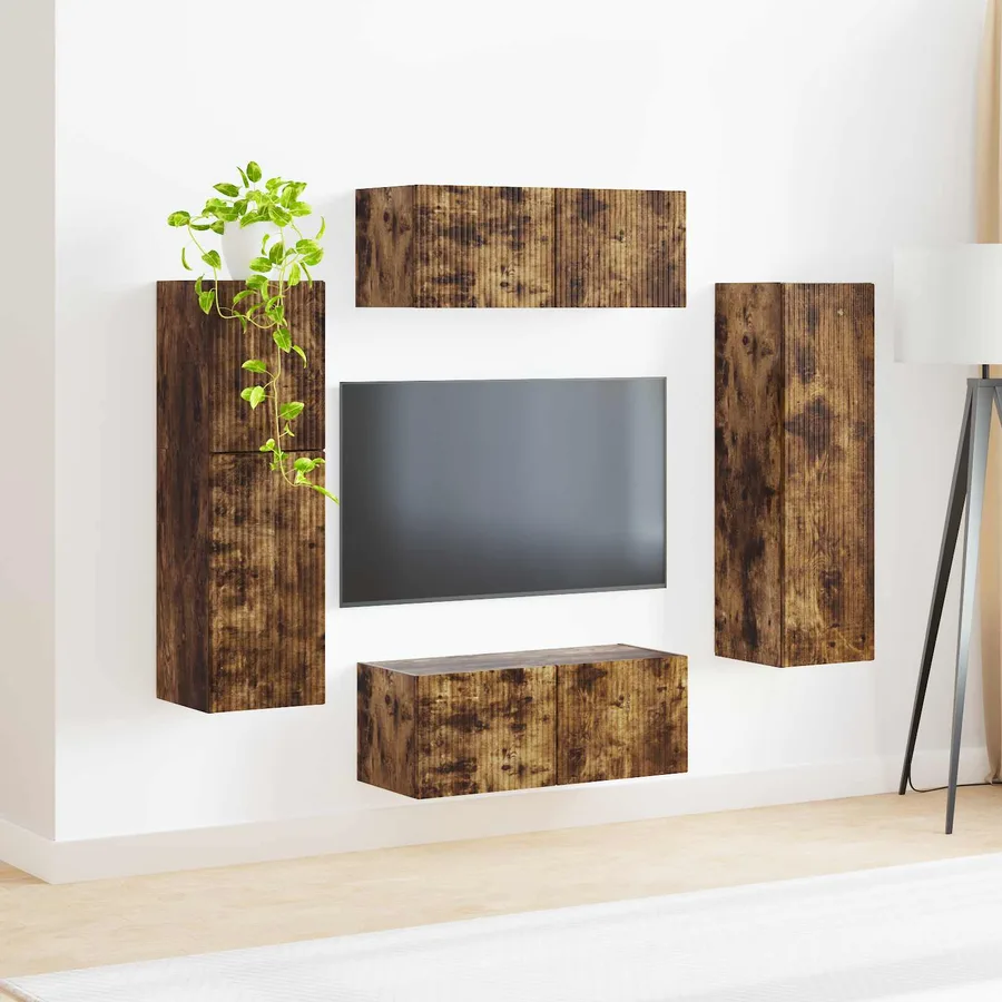 Ensemble meuble TV 4 pcs Chêne fumé Bois d'ingénierie - 4