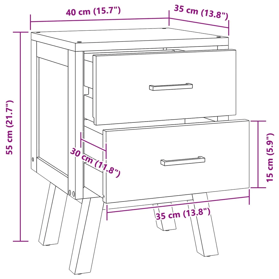 Table de chevet Naturel 40 x 35 x 55 cm Bois de teck massif - 10