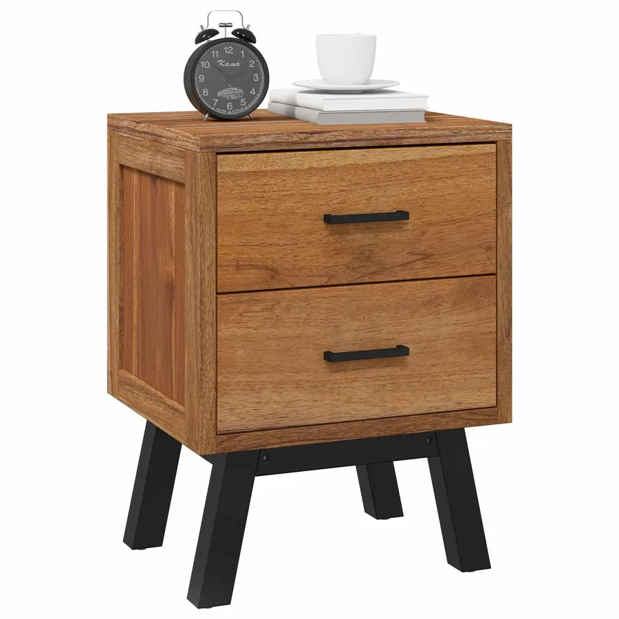 Table de chevet Naturel 40 x 35 x 55 cm Bois de teck massif - 3