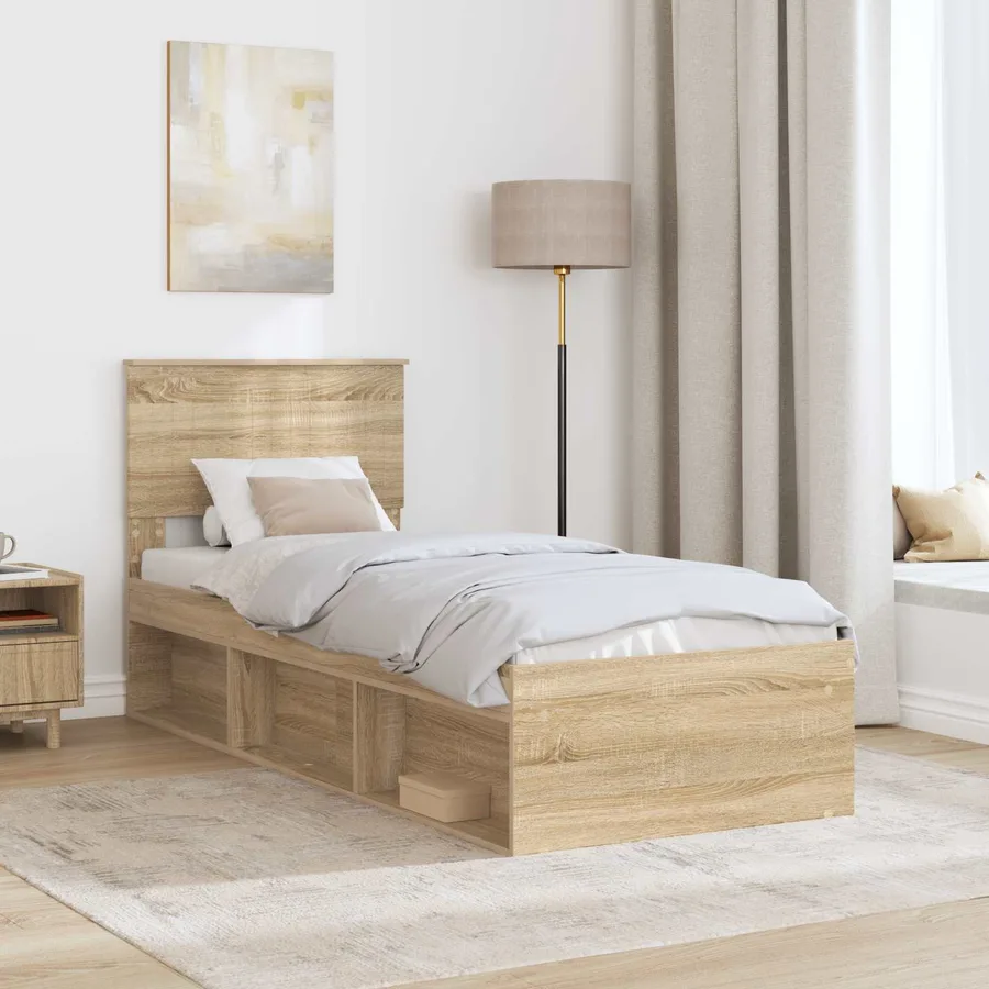 Cadre de lit Chêne Sonoma 75 x 190 cm Pin massif - 3