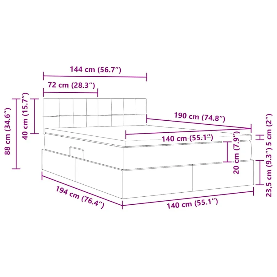 Lit de rangement LED avec matelas Noir 140 x 190 cm Velours - 17
