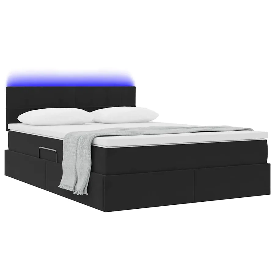 Lit de rangement LED avec matelas Noir 140 x 190 cm Velours - 3