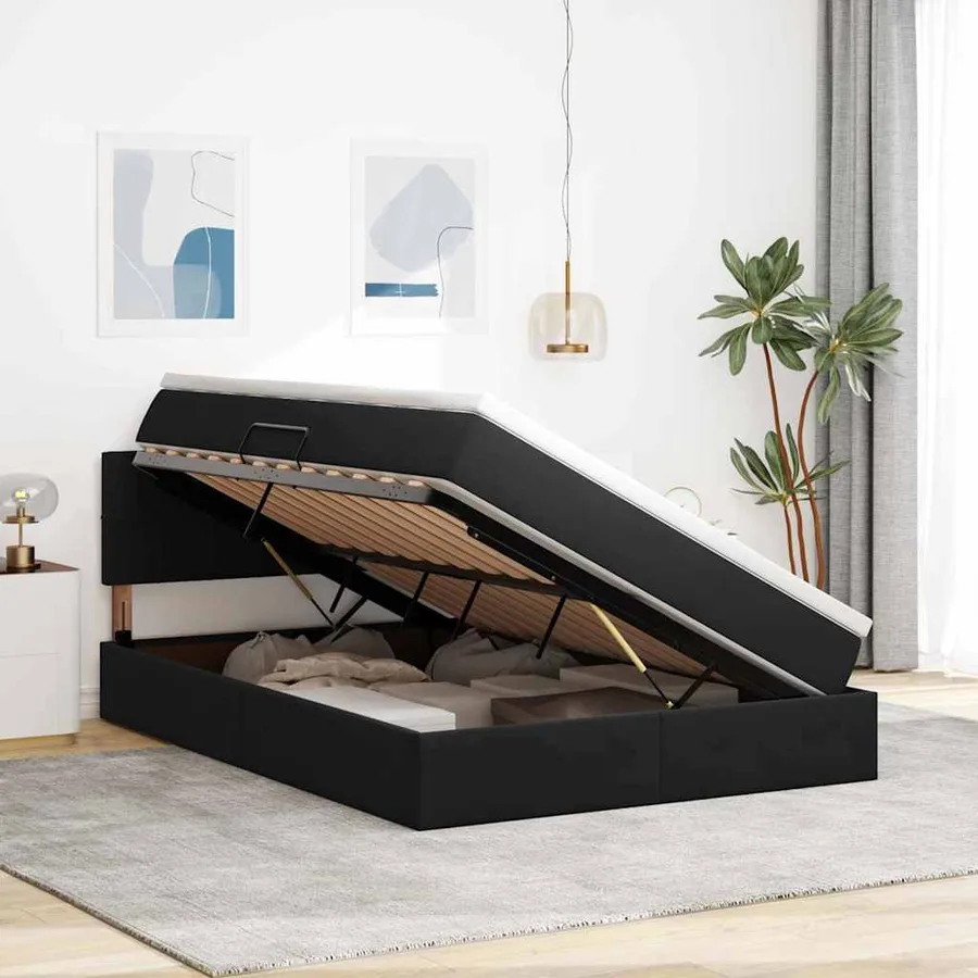 Lit de rangement LED avec matelas Noir 140 x 190 cm Velours - 4