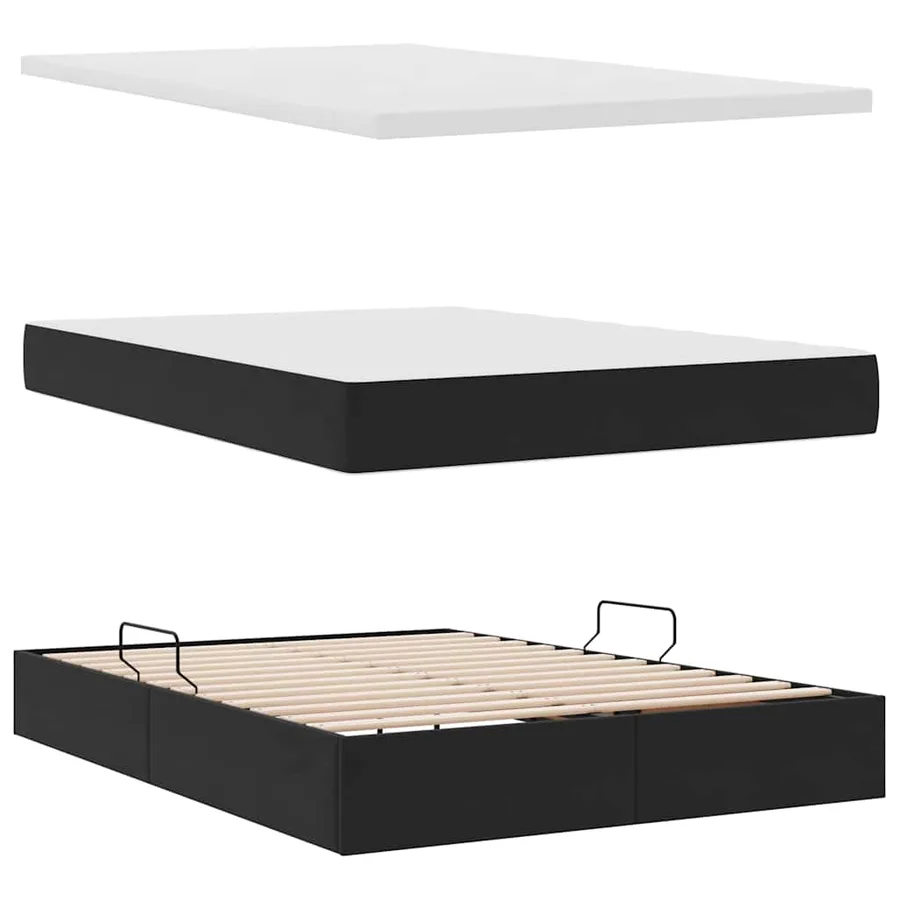 Lit de rangement LED avec matelas Noir 140 x 190 cm Velours - 9