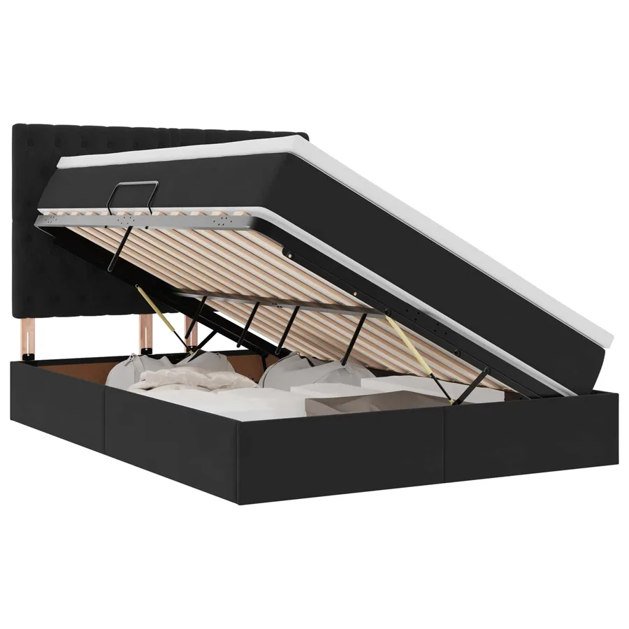 Lit de rangement LED avec matelas Noir 140 x 190 cm Velours - 2