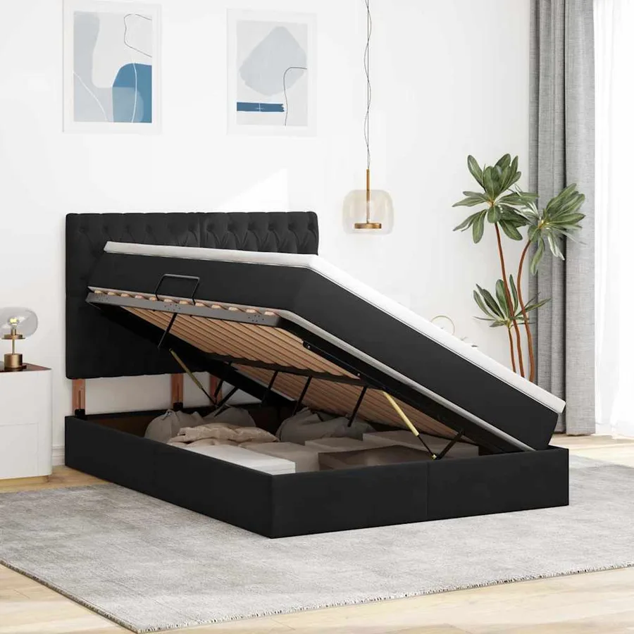 Lit de rangement LED avec matelas Noir 140 x 190 cm Velours - 4