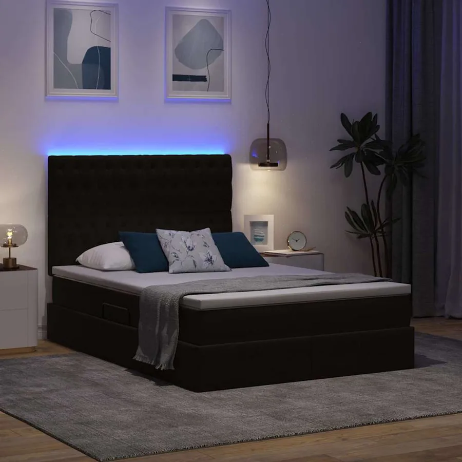 Lit de rangement LED avec matelas Noir 140 x 190 cm Velours - 5
