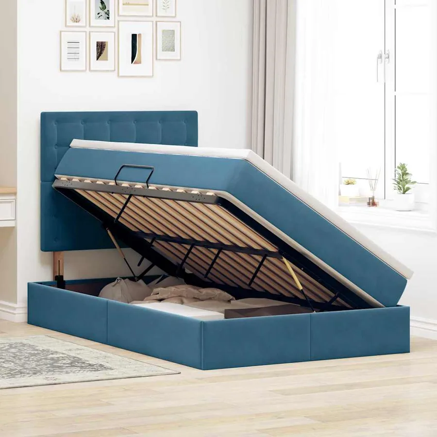 Lit avec rangement et matelas Bleu foncé 120 x 200 cm Velours - 4