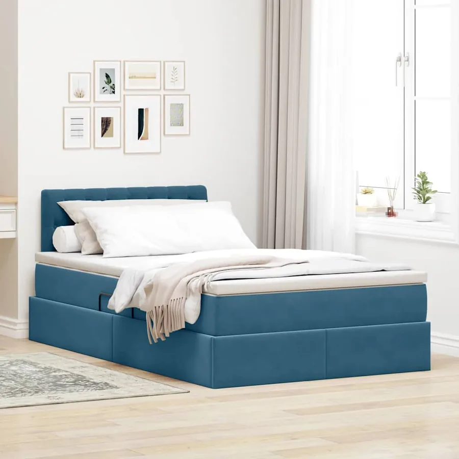 Lit de Rangement avec matelas Bleu foncé 120 x 200 cm Velours