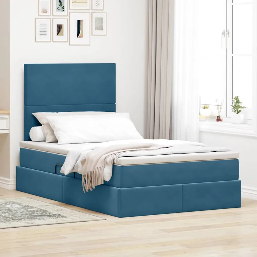Lit de rangement LED avec matelas Bleu foncé 120 x 200 cm