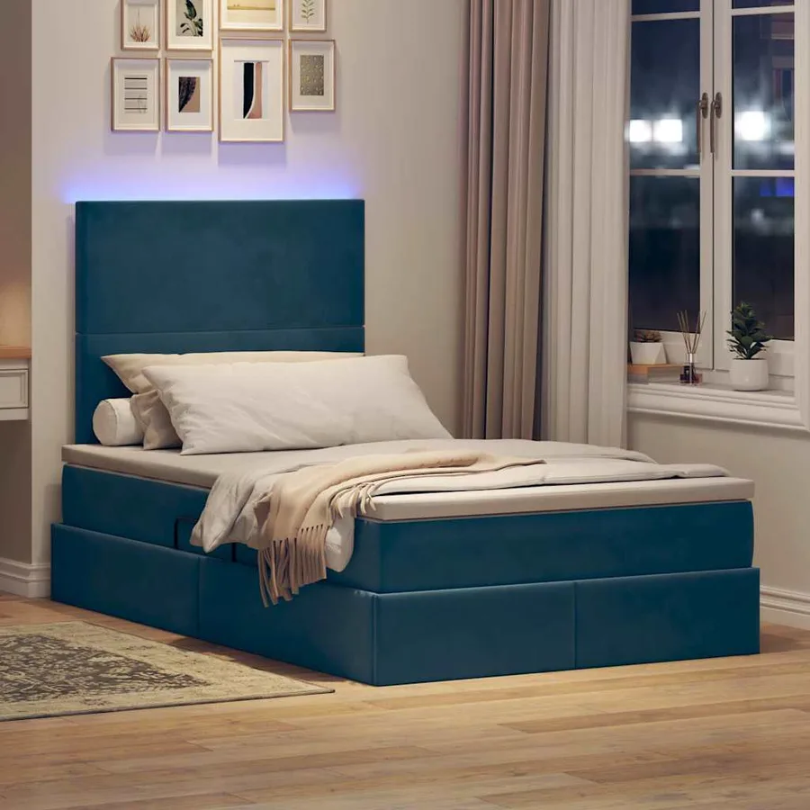 Lit de rangement LED avec matelas Bleu foncé 120 x 200 cm - 5