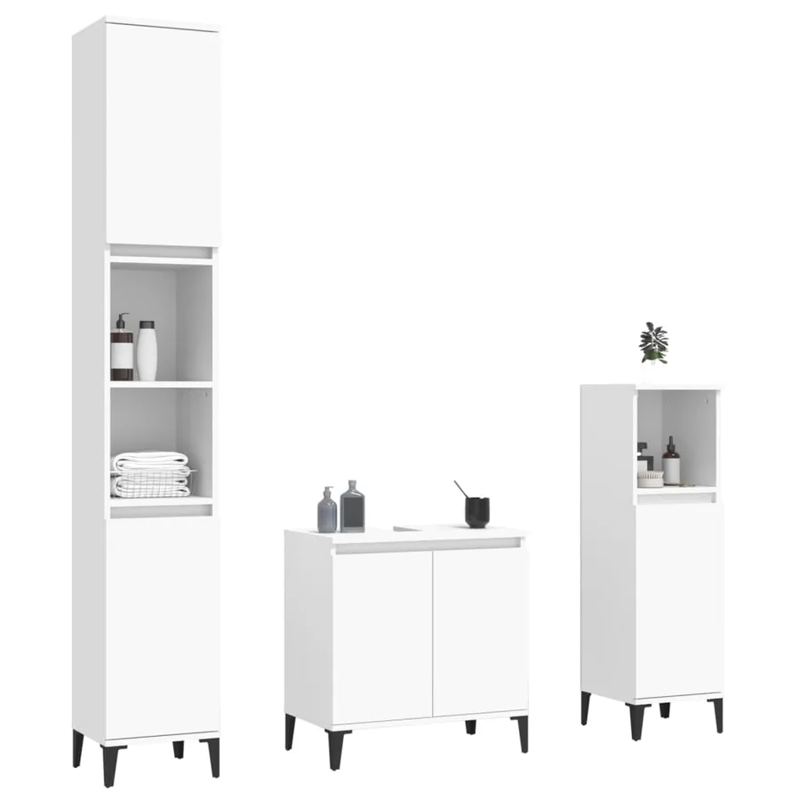 Ensemble de meubles salle de bain 3 pcs blanc bois d'ingénierie - 3