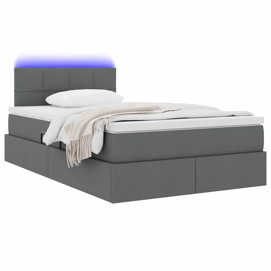 Lit de rangement LED avec matelas Gris foncé 120 x 190 cm Tissu - 3
