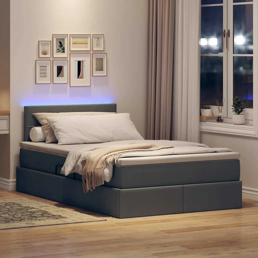 Lit de rangement LED avec matelas Gris foncé 120 x 190 cm Tissu - 5